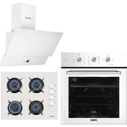 Kumtel Beyaz Cam Ankastre Set (DA6-830 Beyaz Davlumbaz + KO-40TAHDF Ankastre Beyaz Ocak + B66 - S2 (Mt) 3 Pro 3 Düğme(Plus) Cam Tel Raf Beyaz)